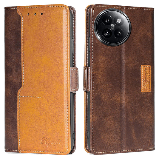 For Xiaomi Civi 4 Pro 5G Wallet Case Dual Color Splicing Leather Phone Cover - Dark Brown+Gold
