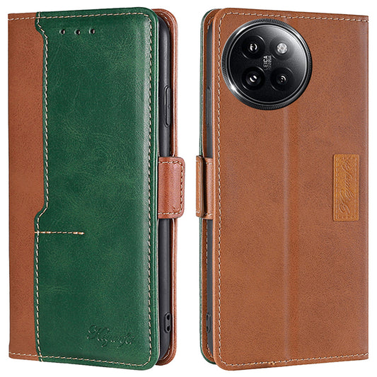 For Xiaomi Civi 4 Pro 5G Wallet Case Dual Color Splicing Leather Phone Cover - Light Brown+Green