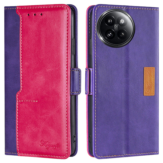 For Xiaomi Civi 4 Pro 5G Wallet Case Dual Color Splicing Leather Phone Cover - Rose+Purple