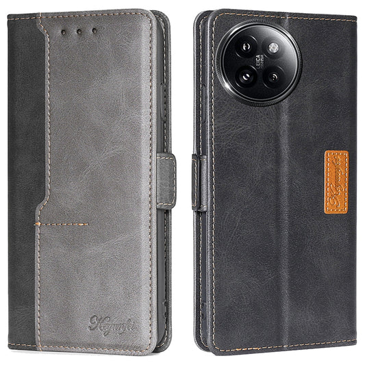 For Xiaomi Civi 4 Pro 5G Wallet Case Dual Color Splicing Leather Phone Cover - Black+Grey