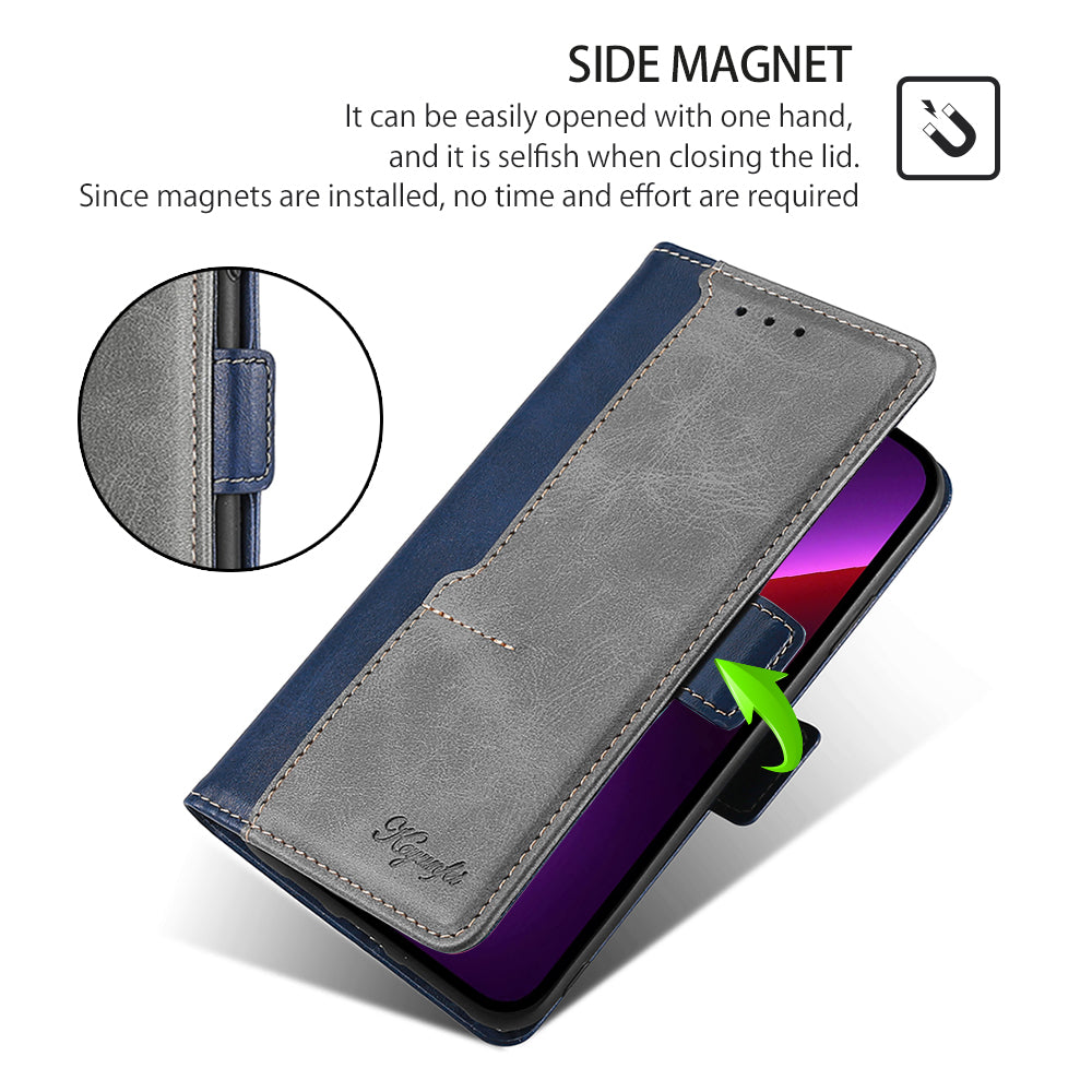 For Samsung Galaxy M15 5G Wholesale Phone Cover Splicing Color Leather Flip Stand Wallet Phone Cover - Blue+Grey