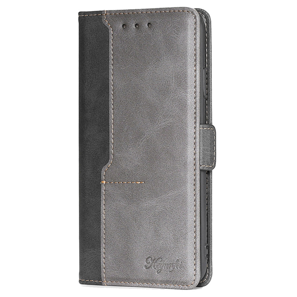 For Samsung Galaxy M15 5G Wholesale Phone Cover Splicing Color Leather Flip Stand Wallet Phone Cover - Black+Grey