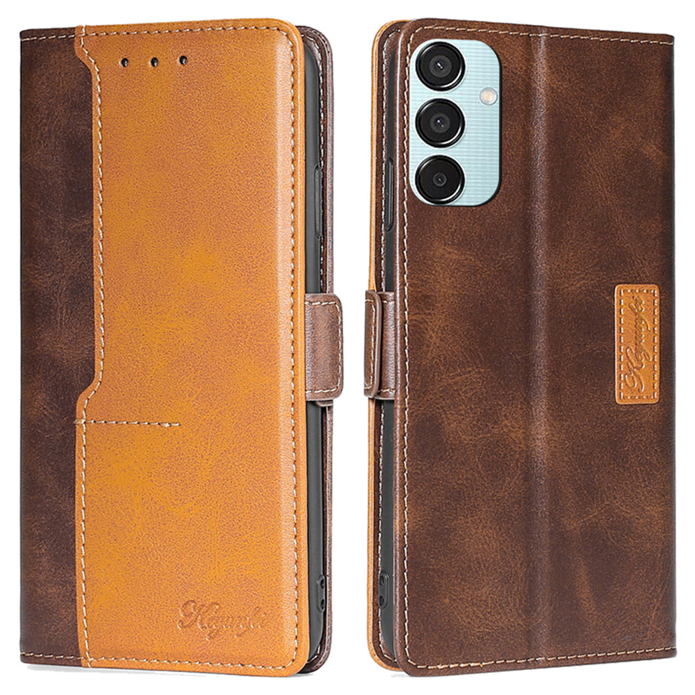 For Samsung Galaxy M15 5G Wholesale Phone Cover Splicing Color Leather Flip Stand Wallet Phone Cover - Dark Brown+Gold