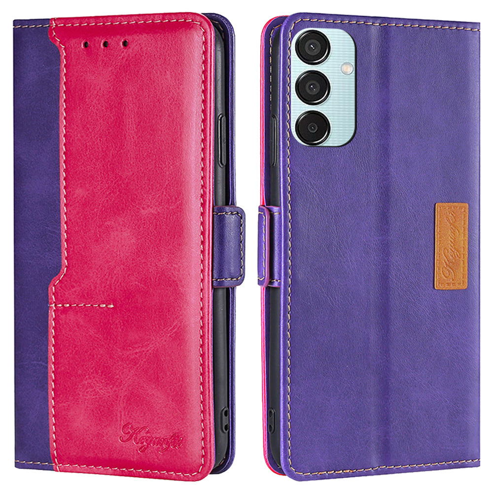 For Samsung Galaxy M15 5G Wholesale Phone Cover Splicing Color Leather Flip Stand Wallet Phone Cover - Rose+Purple