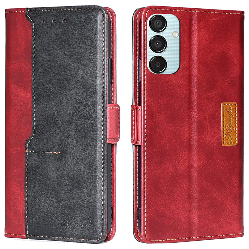 For Samsung Galaxy M15 5G Wholesale Phone Cover Splicing Color Leather Flip Stand Wallet Phone Cover - Black+Red
