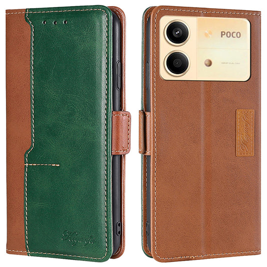 For Xiaomi Redmi Note 13R Pro 5G Case Dual-Color Leather Drop-proof Stand Phone Cover - Light Brown+Green