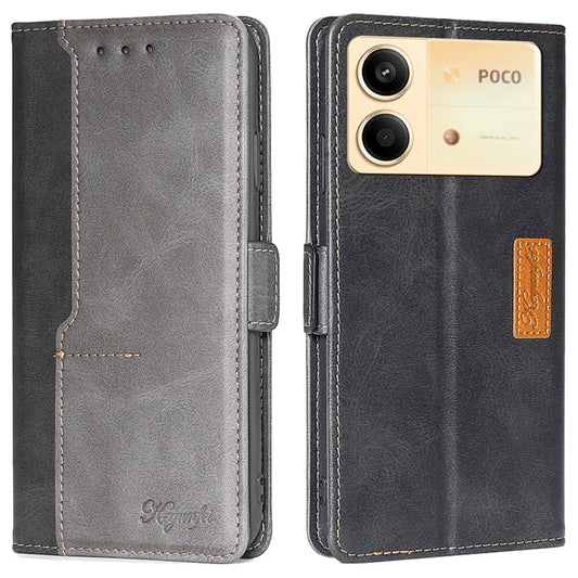 For Xiaomi Redmi Note 13R Pro 5G Case Dual-Color Leather Drop-proof Stand Phone Cover - Black+Grey