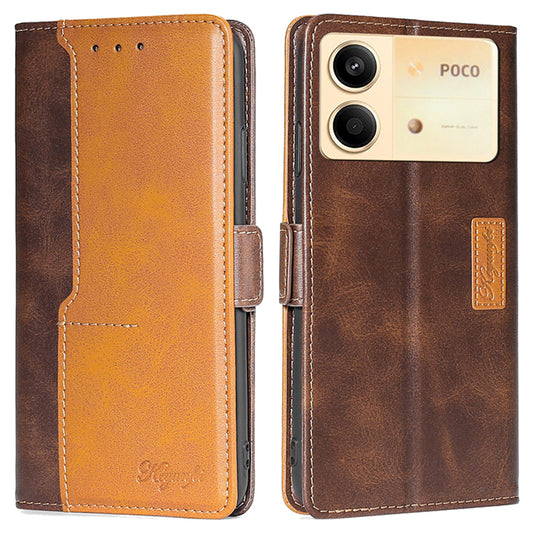 For Xiaomi Redmi Note 13R Pro 5G Case Dual-Color Leather Drop-proof Stand Phone Cover - Dark Brown+Gold