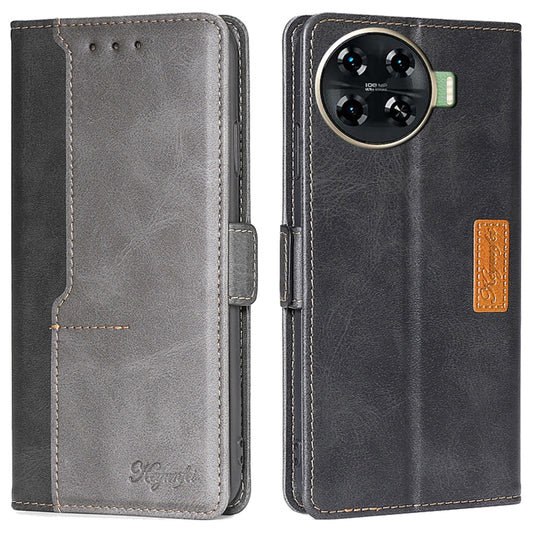 For Transsion Tecno Spark 20 Pro+ Phone Case Dual Color Splicing Leather Flip Cover Mobile Accessories Wholesale - Black+Grey