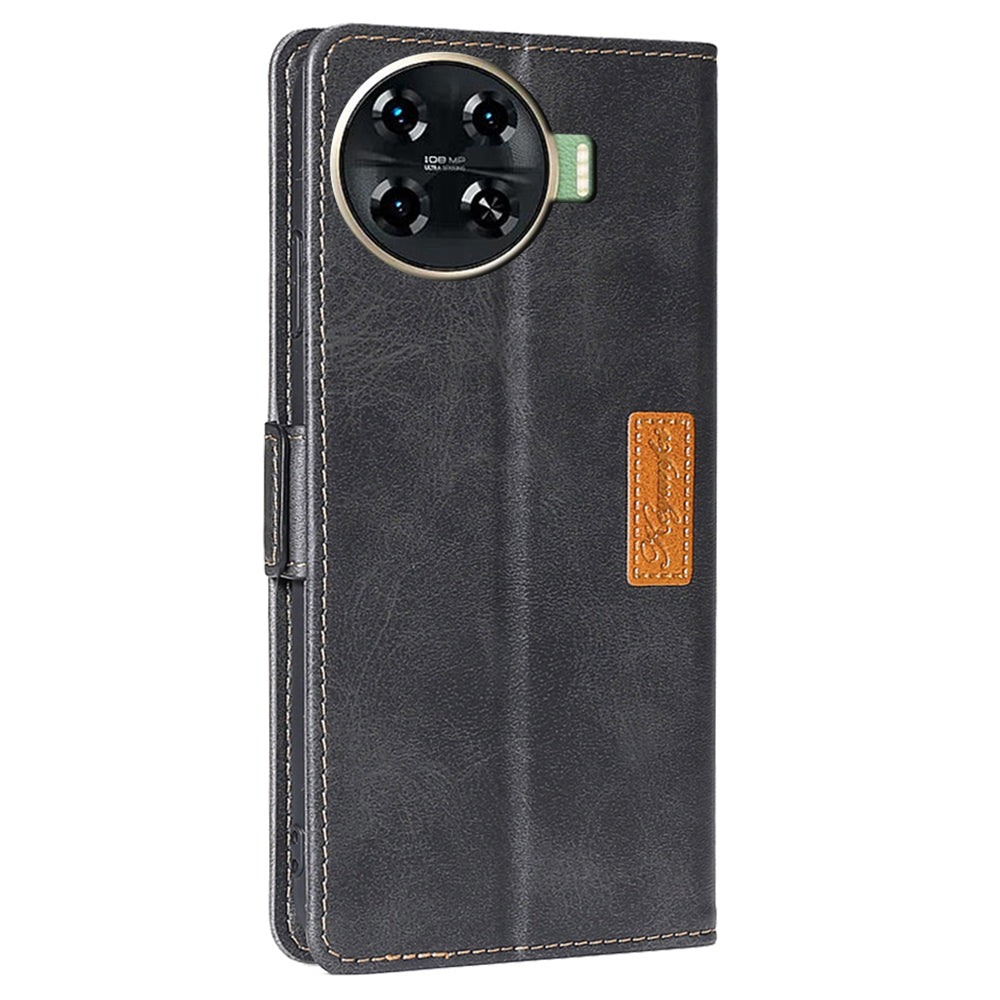 For Transsion Tecno Spark 20 Pro+ Phone Case Dual Color Splicing Leather Flip Cover Mobile Accessories Wholesale - Black+Grey