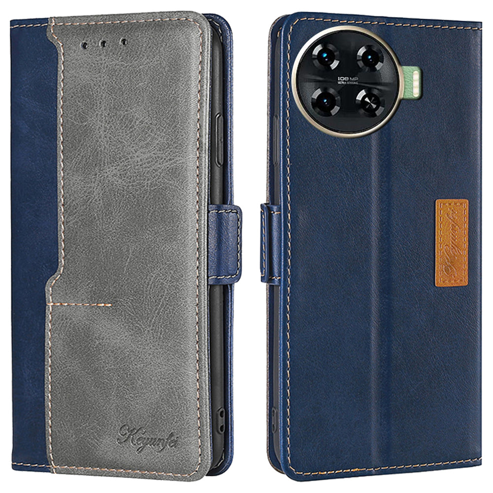 For Transsion Tecno Spark 20 Pro+ Phone Case Dual Color Splicing Leather Flip Cover Mobile Accessories Wholesale - Blue+Grey