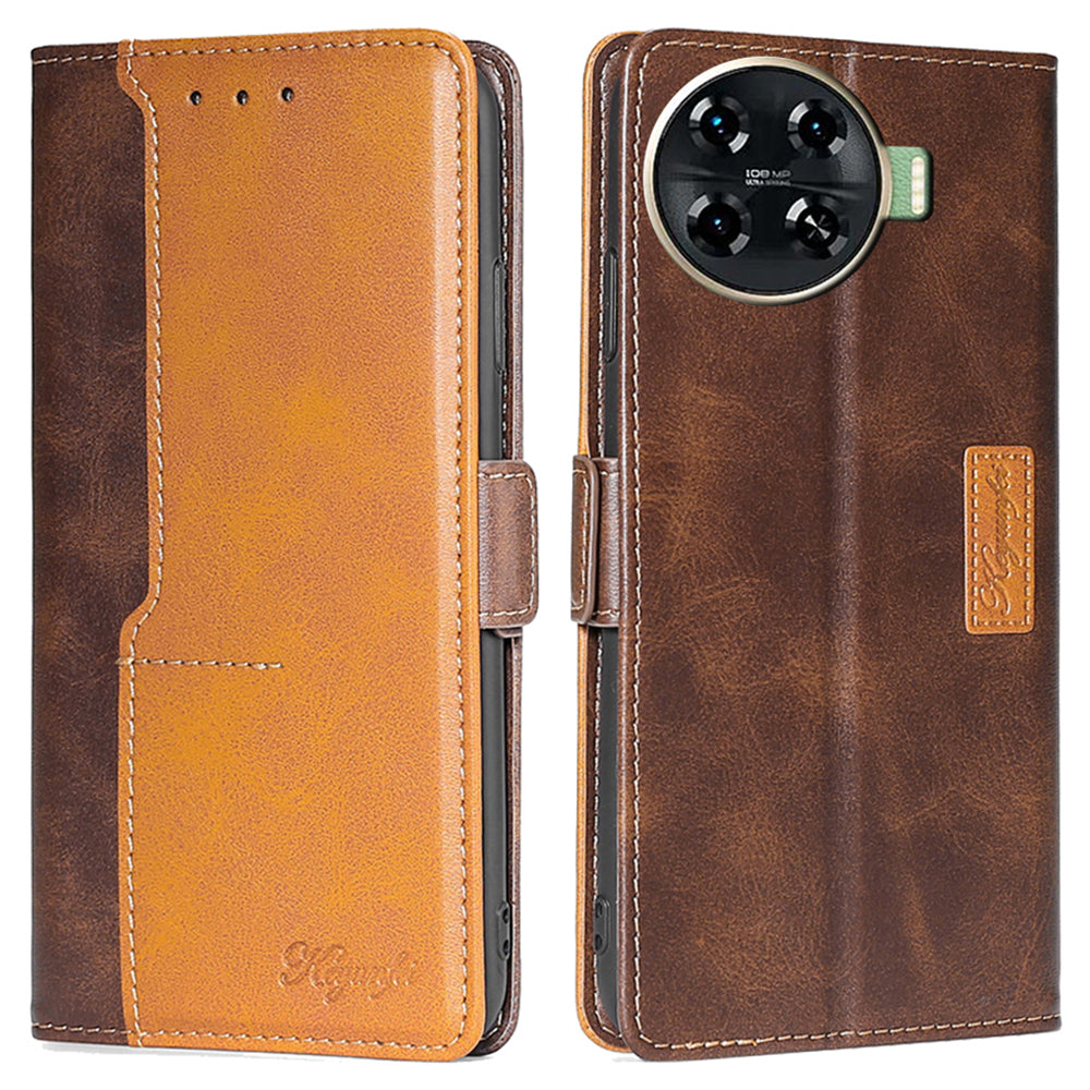 For Transsion Tecno Spark 20 Pro+ Phone Case Dual Color Splicing Leather Flip Cover Mobile Accessories Wholesale - Dark Brown+Gold