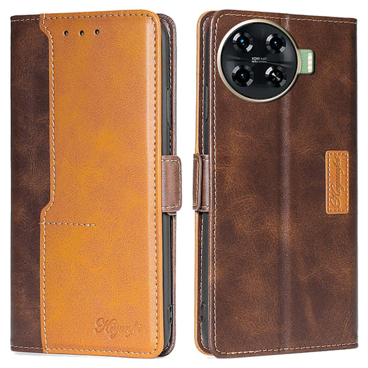 For Transsion Tecno Spark 20 Pro+ Phone Case Dual Color Splicing Leather Flip Cover Mobile Accessories Wholesale - Dark Brown+Gold