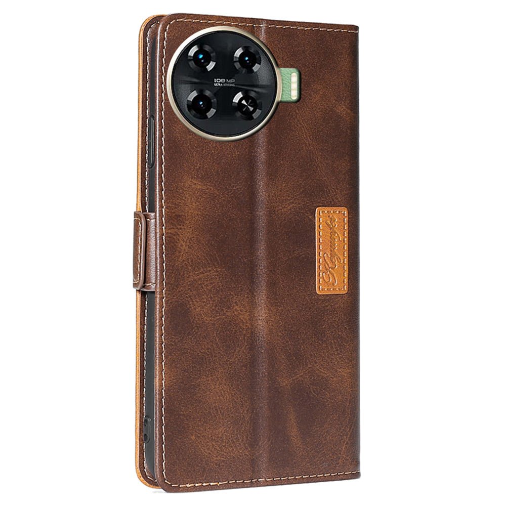 For Transsion Tecno Spark 20 Pro+ Phone Case Dual Color Splicing Leather Flip Cover Mobile Accessories Wholesale - Dark Brown+Gold