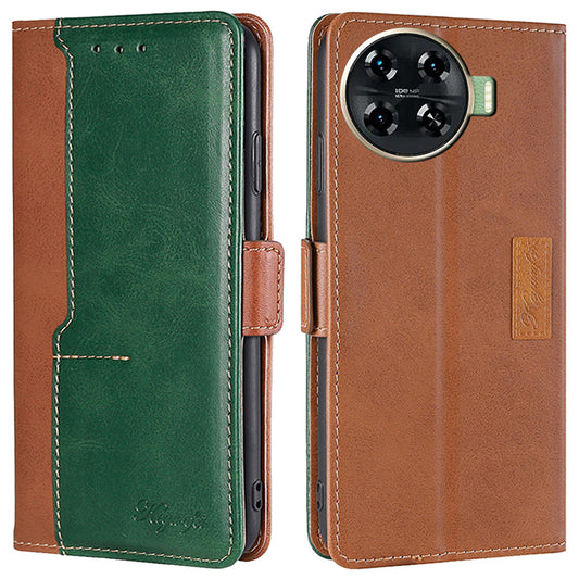 For Transsion Tecno Spark 20 Pro+ Phone Case Dual Color Splicing Leather Flip Cover Mobile Accessories Wholesale - Light Brown+Green