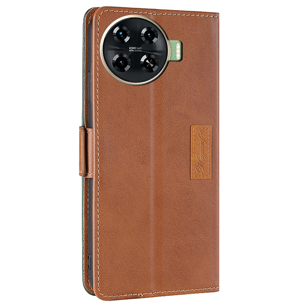 For Transsion Tecno Spark 20 Pro+ Phone Case Dual Color Splicing Leather Flip Cover Mobile Accessories Wholesale - Light Brown+Green
