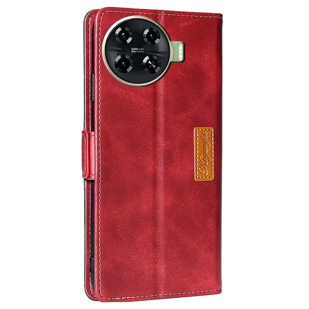 For Transsion Tecno Spark 20 Pro+ Phone Case Dual Color Splicing Leather Flip Cover Mobile Accessories Wholesale - Black+Red
