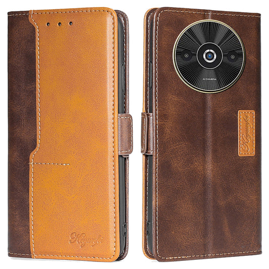 For Xiaomi Redmi A3 / Poco C61 4G Wallet Case Dual Color Splicing Leather Phone Cover Cell Phone Accessories Wholesale - Dark Brown+Gold
