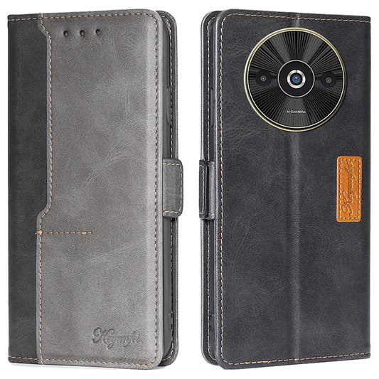For Xiaomi Redmi A3 / Poco C61 4G Wallet Case Dual Color Splicing Leather Phone Cover Cell Phone Accessories Wholesale - Black+Grey