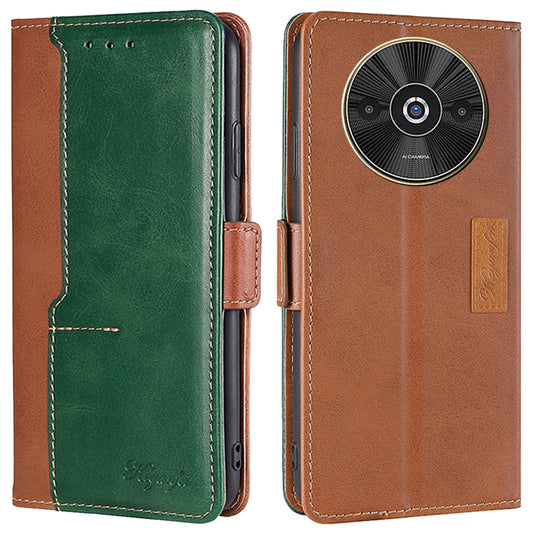 For Xiaomi Redmi A3 / Poco C61 4G Wallet Case Dual Color Splicing Leather Phone Cover Cell Phone Accessories Wholesale - Light Brown+Green