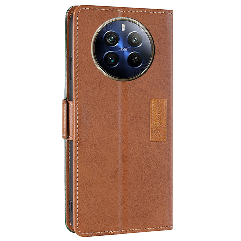 For Realme 12 Pro 5G / 12 Pro+ 5G Case Dual Color Splicing Leather Flip Phone Cover Mobile Accessories Wholesale - Light Brown+Green