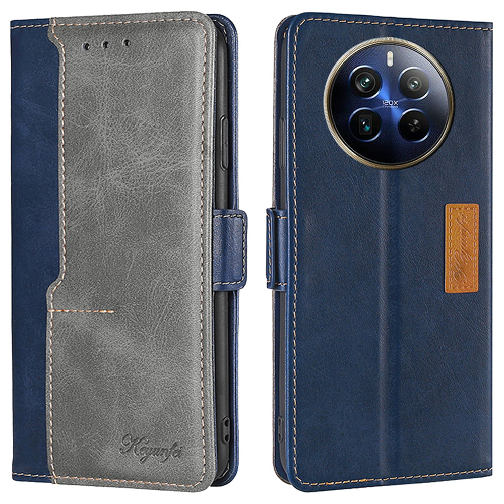For Realme 12 Pro 5G / 12 Pro+ 5G Case Dual Color Splicing Leather Flip Phone Cover Mobile Accessories Wholesale - Blue+Grey