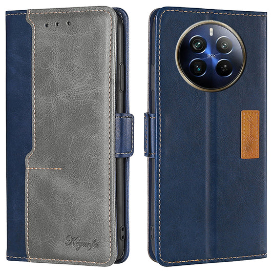 For Realme 12 Pro 5G / 12 Pro+ 5G Case Dual Color Splicing Leather Flip Phone Cover Mobile Accessories Wholesale - Blue+Grey