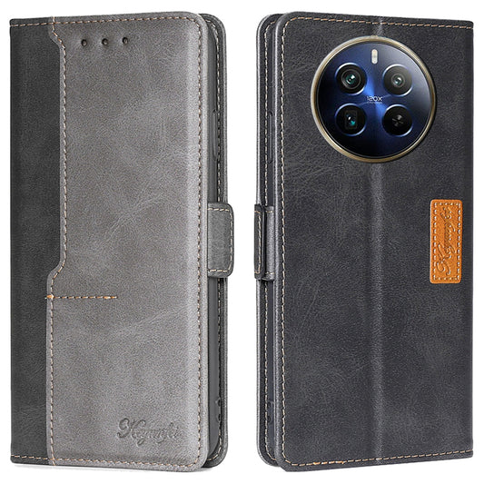 For Realme 12 Pro 5G / 12 Pro+ 5G Case Dual Color Splicing Leather Flip Phone Cover Mobile Accessories Wholesale - Black+Grey