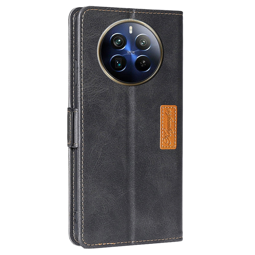 For Realme 12 Pro 5G / 12 Pro+ 5G Case Dual Color Splicing Leather Flip Phone Cover Mobile Accessories Wholesale - Black+Grey