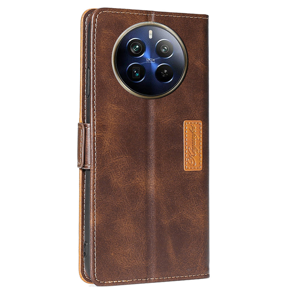 For Realme 12 Pro 5G / 12 Pro+ 5G Case Dual Color Splicing Leather Flip Phone Cover Mobile Accessories Wholesale - Dark Brown+Gold