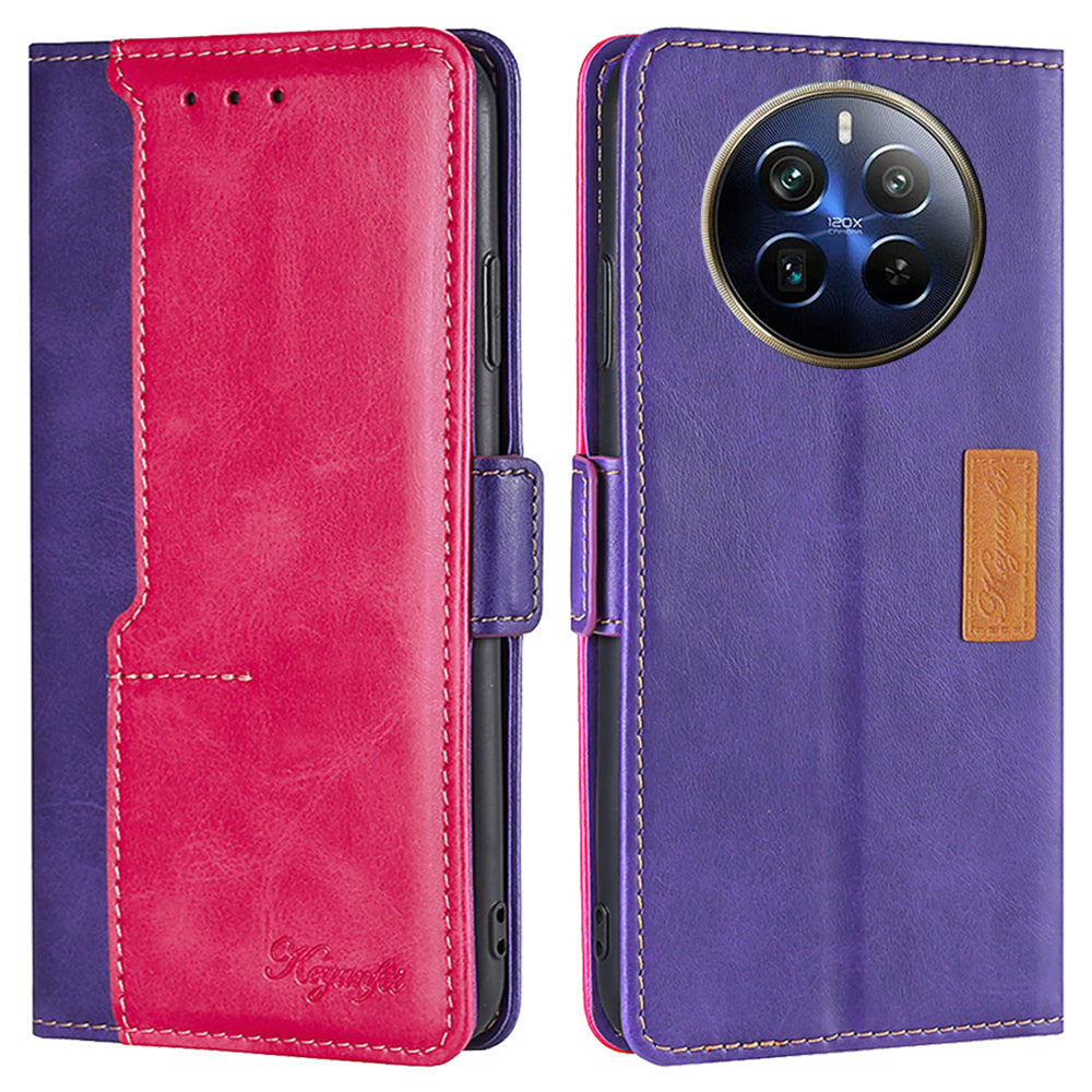 For Realme 12 Pro 5G / 12 Pro+ 5G Case Dual Color Splicing Leather Flip Phone Cover Mobile Accessories Wholesale - Rose+Purple
