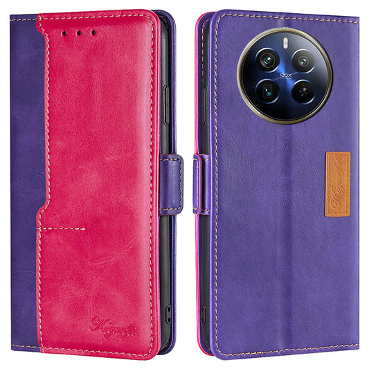 For Realme 12 Pro 5G / 12 Pro+ 5G Case Dual Color Splicing Leather Flip Phone Cover Mobile Accessories Wholesale - Rose+Purple