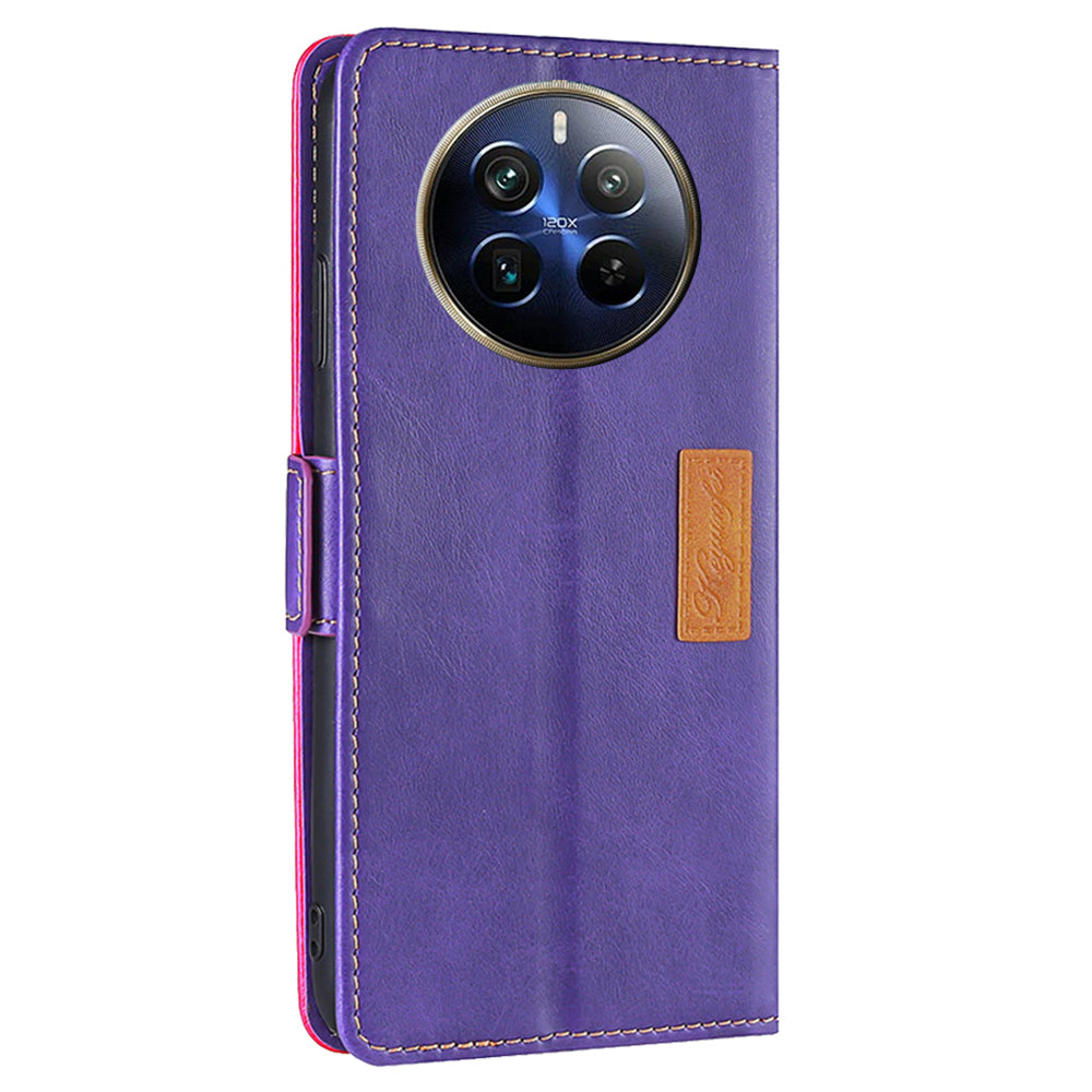 For Realme 12 Pro 5G / 12 Pro+ 5G Case Dual Color Splicing Leather Flip Phone Cover Mobile Accessories Wholesale - Rose+Purple