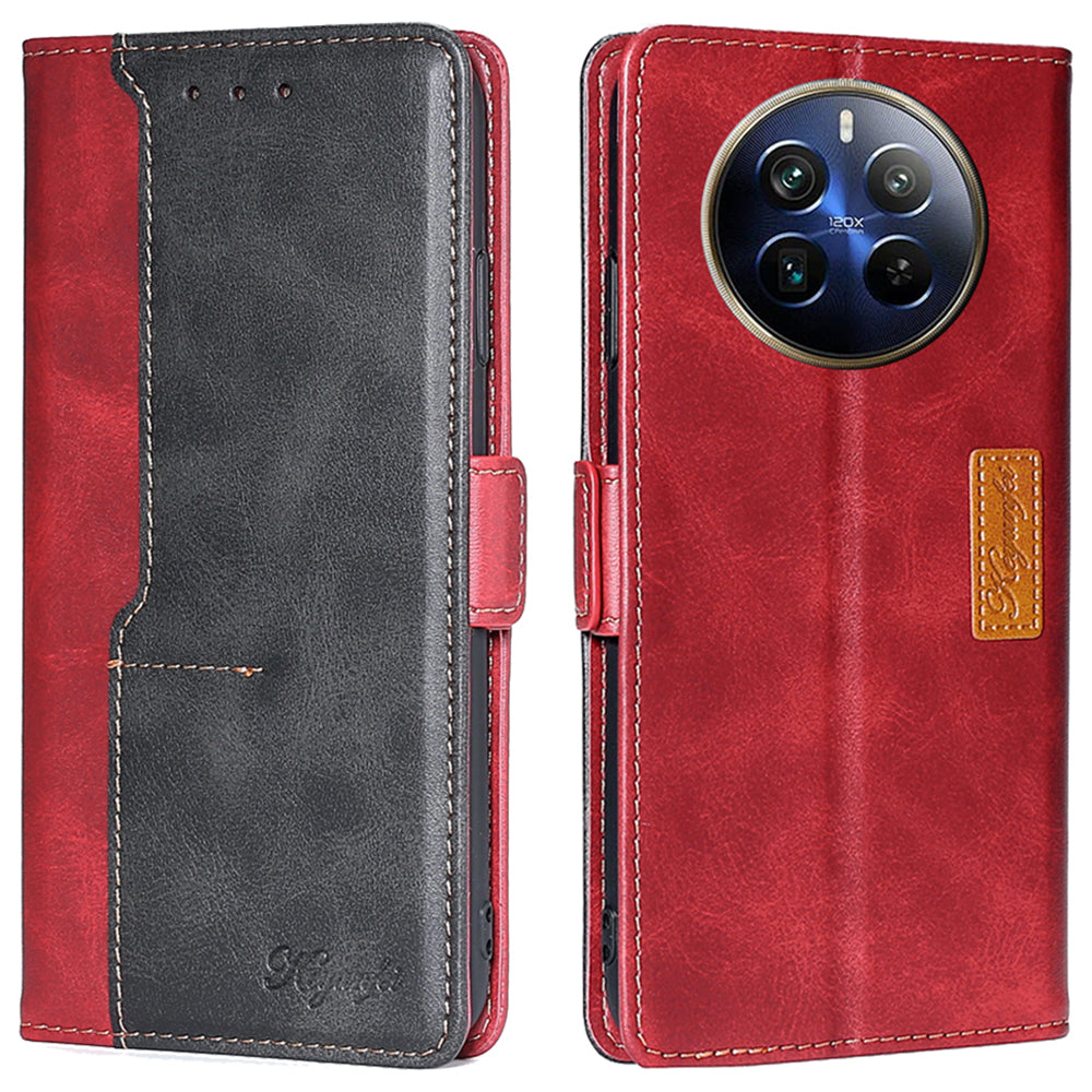 For Realme 12 Pro 5G / 12 Pro+ 5G Case Dual Color Splicing Leather Flip Phone Cover Mobile Accessories Wholesale - Black+Red