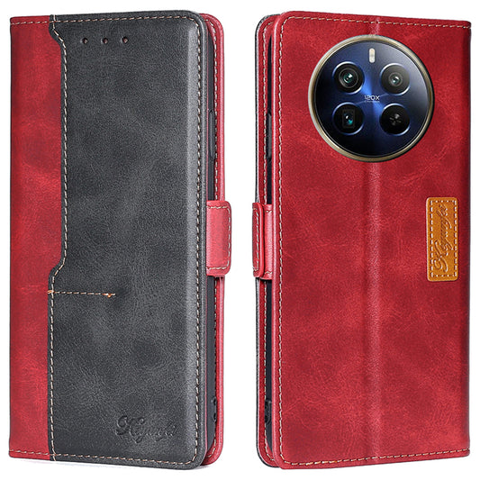 For Realme 12 Pro 5G / 12 Pro+ 5G Case Dual Color Splicing Leather Flip Phone Cover Mobile Accessories Wholesale - Black+Red