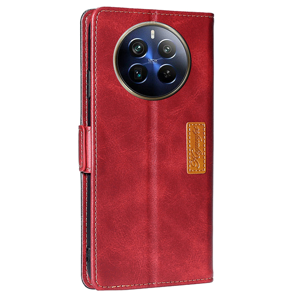 For Realme 12 Pro 5G / 12 Pro+ 5G Case Dual Color Splicing Leather Flip Phone Cover Mobile Accessories Wholesale - Black+Red