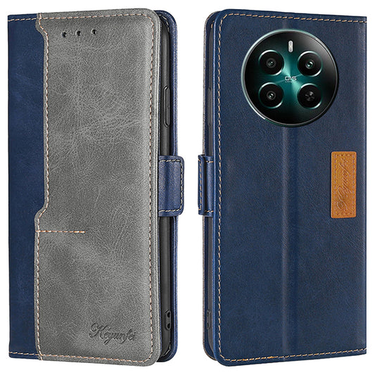For Realme 12+ 5G Case Dual Color Splicing Leather Phone Cover Mobile Accessories Wholesale - Blue+Grey