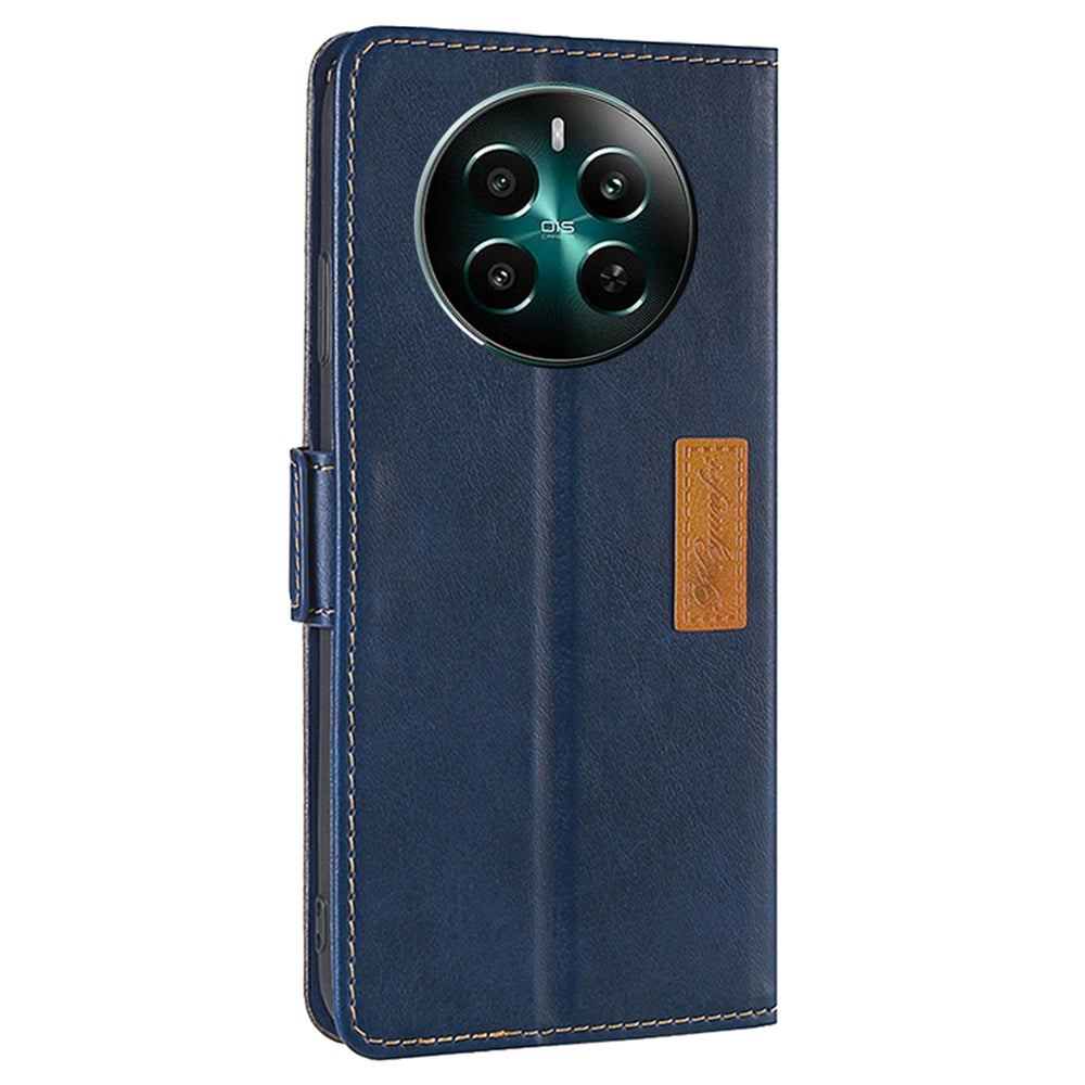 For Realme 12+ 5G Case Dual Color Splicing Leather Phone Cover Mobile Accessories Wholesale - Blue+Grey