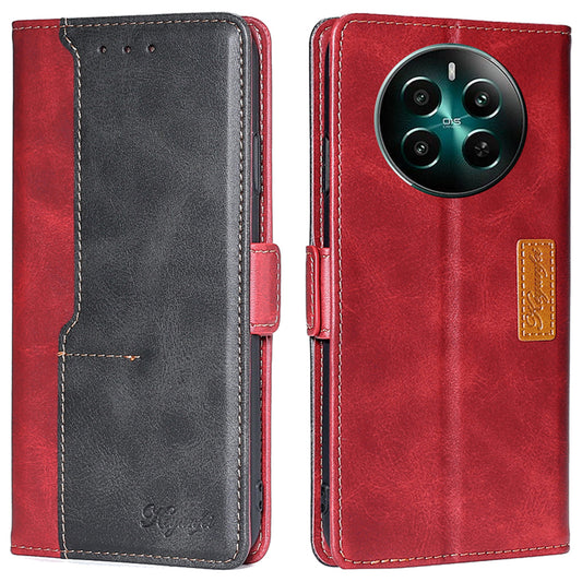 For Realme 12+ 5G Case Dual Color Splicing Leather Phone Cover Mobile Accessories Wholesale - Black+Red