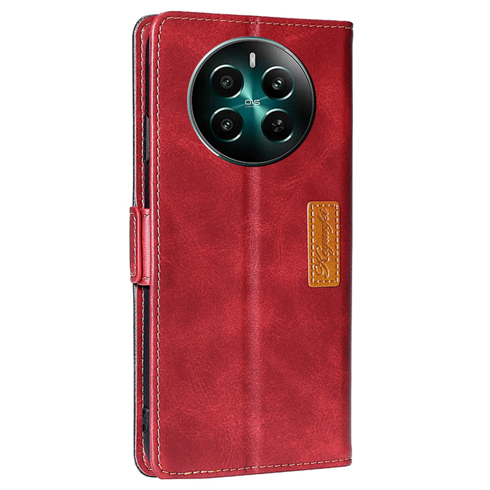 For Realme 12+ 5G Case Dual Color Splicing Leather Phone Cover Mobile Accessories Wholesale - Black+Red