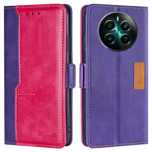 For Realme 12+ 5G Case Dual Color Splicing Leather Phone Cover Mobile Accessories Wholesale - Rose+Purple