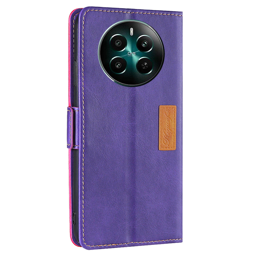 For Realme 12+ 5G Case Dual Color Splicing Leather Phone Cover Mobile Accessories Wholesale - Rose+Purple