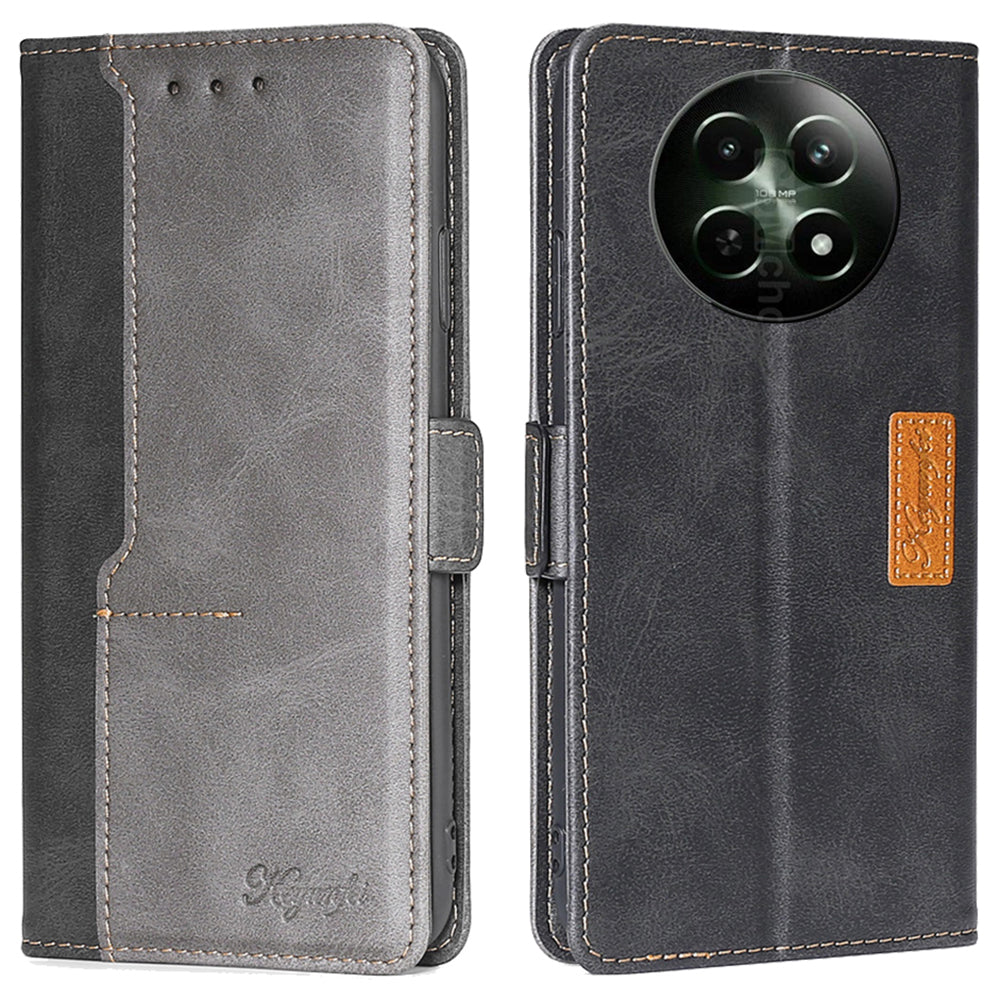 For Realme 12 Wholesale Phone Cover Splicing Color Leather Wallet Phone Cover - Black+Grey