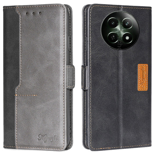 For Realme 12 Wholesale Phone Cover Splicing Color Leather Wallet Phone Cover - Black+Grey