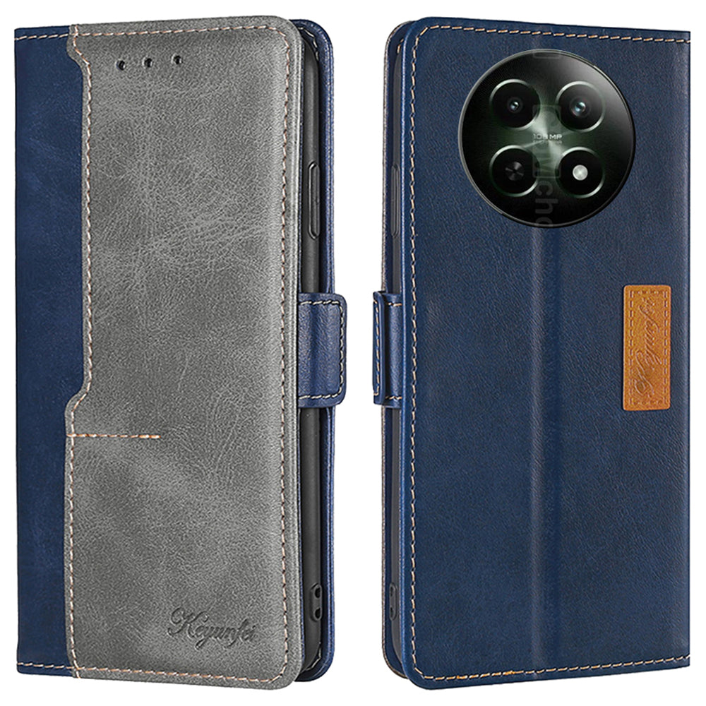 For Realme 12 Wholesale Phone Cover Splicing Color Leather Wallet Phone Cover - Blue+Grey