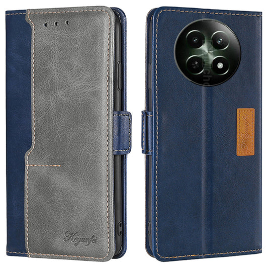 For Realme 12 Wholesale Phone Cover Splicing Color Leather Wallet Phone Cover - Blue+Grey