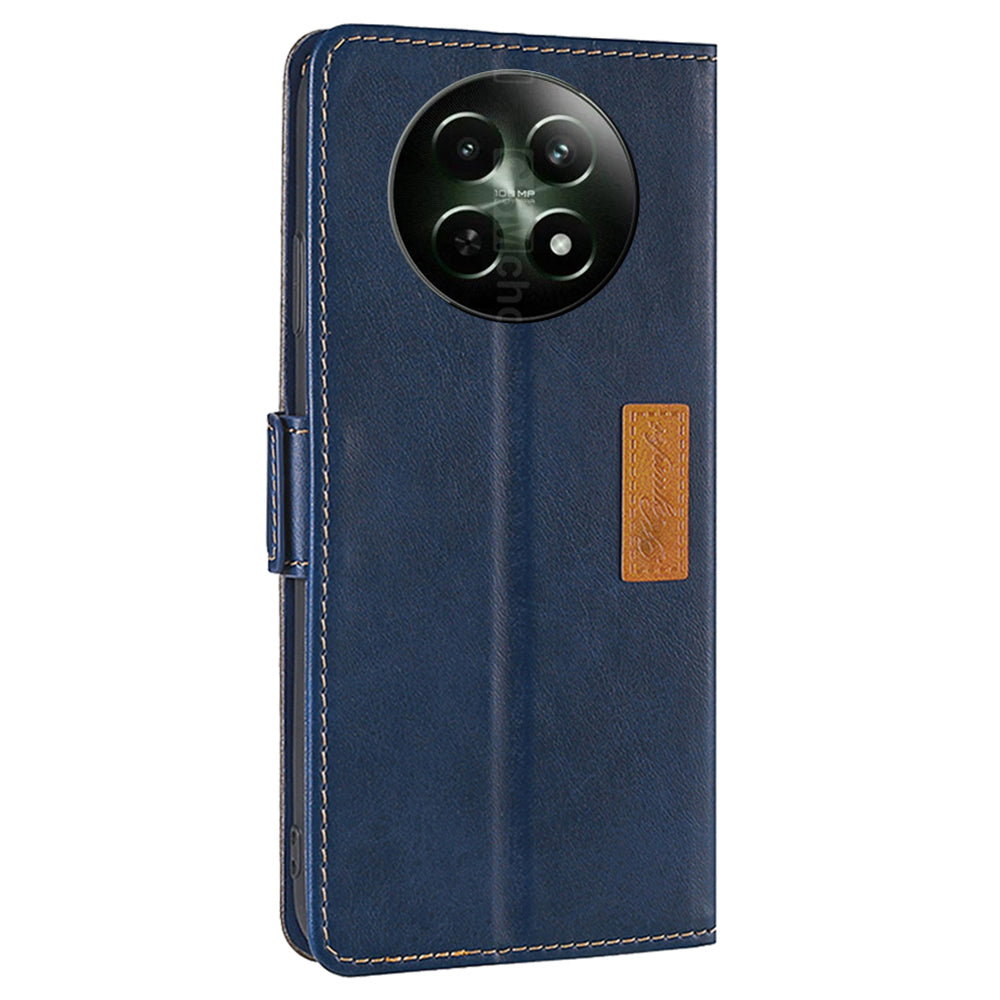 For Realme 12 Wholesale Phone Cover Splicing Color Leather Wallet Phone Cover - Blue+Grey