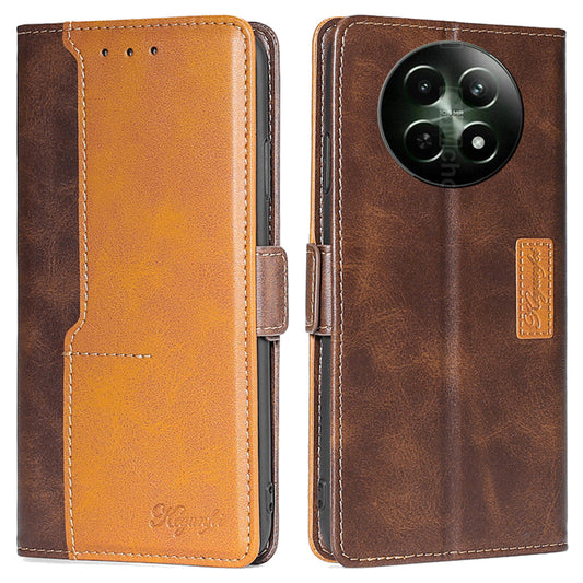 For Realme 12 Wholesale Phone Cover Splicing Color Leather Wallet Phone Cover - Dark Brown+Gold