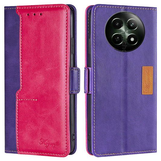 For Realme 12 Wholesale Phone Cover Splicing Color Leather Wallet Phone Cover - Rose+Purple