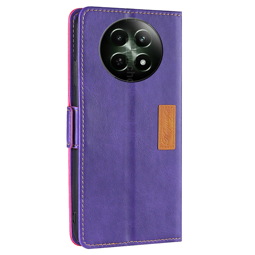 For Realme 12 Wholesale Phone Cover Splicing Color Leather Wallet Phone Cover - Rose+Purple